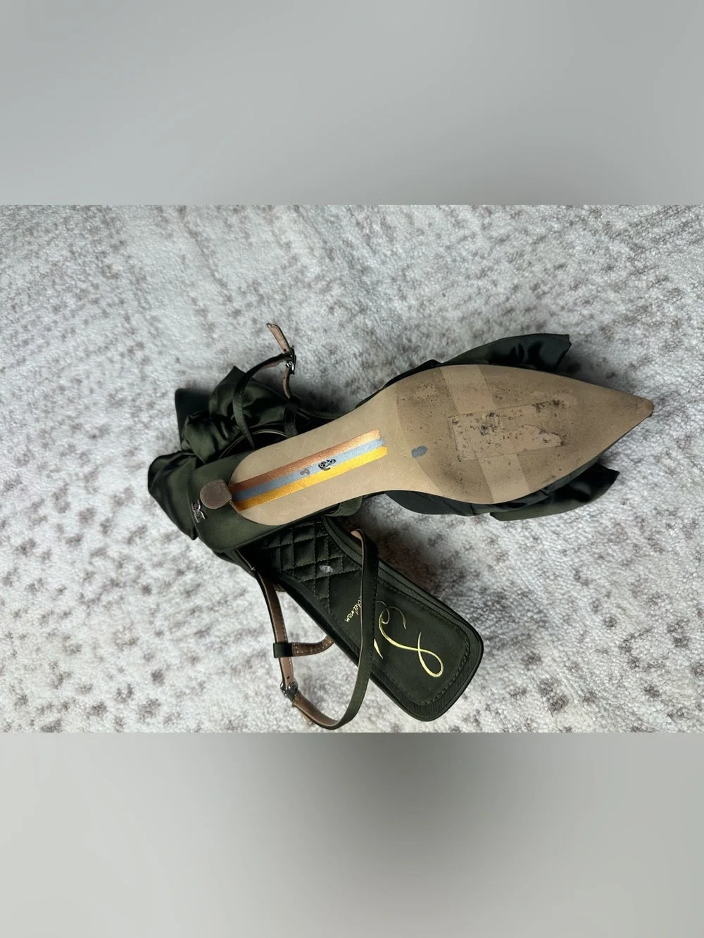 Sam Edelman Olive Satin Pointed Slingback Heels with Bow - Picture 7 of 11